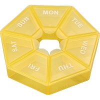 Cutie separator medicamente cu zilele saptamanii, Plastic, 7 compartimente, Galben