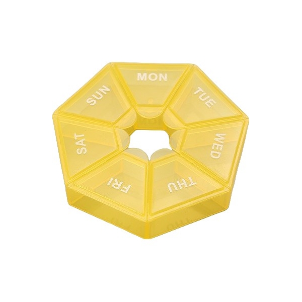 Cutie separator medicamente cu zilele saptamanii, Plastic, 7 compartimente, Galben
