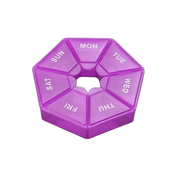 Cutie separator medicamente cu zilele saptamanii, Plastic, 7 compartimente, Mov