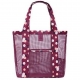 Geanta de Plaja, din Plasa Transparenta, Imprimeu Floral, 43 x 10 x 33 cm, Model pentru Umar, Lungime Inferioara 33 cm, Burgundy