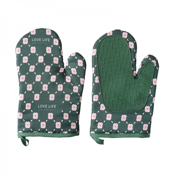 Set 2 manusi cuptor, manusa de bucatarie, rezistenta 330 grade, textil si cauciuc, 26.5x18 cm, verde