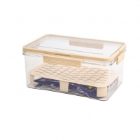 Cutie de Depozitare Portabila, cu Separator pentru Gheata si Scurgere, Mentine Rece, Caserola Pranz, 25x16.5x11.5 cm, Crem/Trans