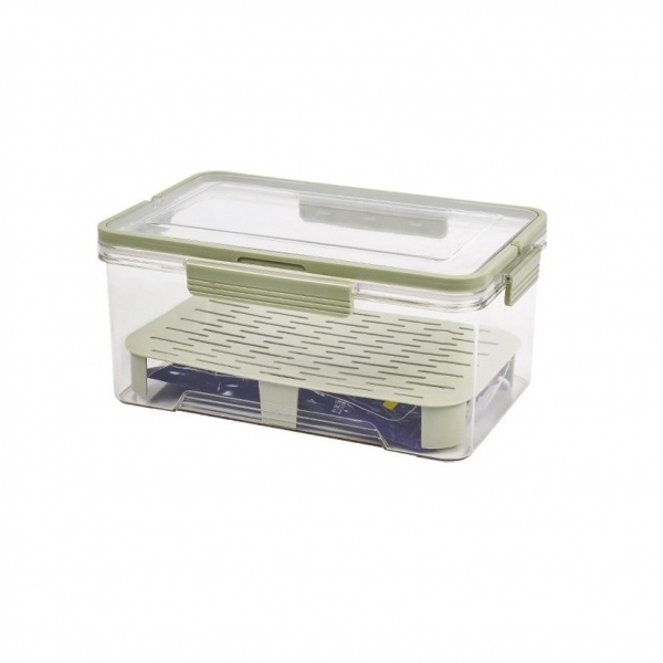 Cutie de Depozitare Portabila, cu Separator pentru Gheata si Scurgere, Mentine Rece, Caserola Pranz, 25x16.5x11.5 cm, Verde/Tran
