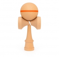 Jucarie Interactiva Kendama, din Lemn, 18 cm, Joc de Indemanare pentru Copii si Adulti, Model cu Dunga, Portocaliu