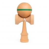 Jucarie Interactiva Kendama, din Lemn, 18 cm, Joc de Indemanare pentru Copii si Adulti, Model cu Dunga, Verde