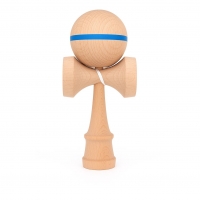 Jucarie Interactiva Kendama, din Lemn, 18 cm, Joc de Indemanare pentru Copii si Adulti, Model cu Dunga, Albastru