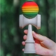 Jucarie Interactiva Kendama, din Lemn, 18 cm, Joc de Indemanare pentru Copii si Adulti, Model Gradient 4, Rosu/Galben/Verde