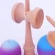 Jucarie Interactiva Kendama, din Lemn, 18 cm, Joc de Indemanare pentru Copii si Adulti, Model Gradient 1, Roz/Mov/Albastru