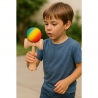 Jucarie Interactiva Kendama, din Lemn, 18 cm, Joc de Indemanare pentru Copii si Adulti, Model Gradient 3, Rosu/Galben/Albastru