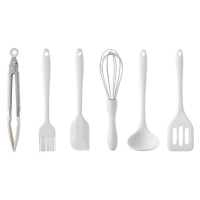 Set 6 Ustensile de Bucatarie, din Silicon+Inox, Termorezistente, Antiaderente, 23 x 13 x 3 cm, Alb Ivory
