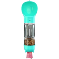 Sticla portabila 4 in 1, pentru caini si pisici, cu 3 compartimente + lopetica, 300ml, apa, hrana, pungi igienice, lopetica, 26.