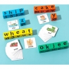 Joc cu Blocuri din Lemn, Formare Cuvinte, Cartonase cu Obiecte si Animale, Clopotel, Joc pentru 4 Persoane, 3 Ani+, 28x15.5x5 cm