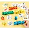 Joc cu Blocuri din Lemn, Formare Cuvinte, Cartonase cu Obiecte si Animale, Clopotel, Joc pentru 4 Persoane, 3 Ani+, 28x15.5x5 cm