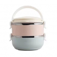 Set 2 Caserole pentru alimente, lunch box, 1400 ml, otel inoxidabil, maner, valva aerisire, 15.5 x 15 cm, inchidere etansa, multicolor