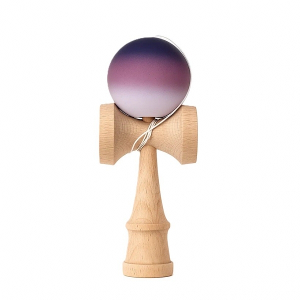Jucarie Interactiva Kendama, din Lemn, 18 cm, Joc de Indemanare pentru Copii si Adulti, Model Gradient 15, Negru/Maro/Alb