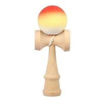 Jucarie Interactiva Kendama, din Lemn, 18 cm, Joc de Indemanare pentru Copii si Adulti, Model Gradient 11, Portocaliu/Galben/Alb