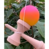 Jucarie Interactiva Kendama, din Lemn, 18 cm, Joc de Indemanare pentru Copii si Adulti, Model Gradient 13, Roz/Portocaliu/Galben