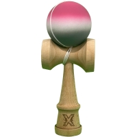 Jucarie Interactiva Kendama X Profesionala, din Lemn cu Bila Cauciucata, 18 cm, Joc de Indemanare pentru Copii si Adulti, Gradient Roz/Alb/Gri