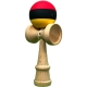 Jucarie Interactiva Kendama Profesionala, din Lemn, 18 cm, Joc de Indemanare pentru Copii si Adulti, Multicolor Rosu Negru Galbe