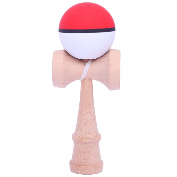 Jucarie Interactiva Kendama Profesionala, din Lemn, 18 cm, Joc de Indemanare pentru Copii si Adulti, Model 8 Bicolor Rosu Alb