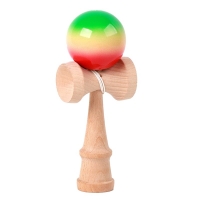 Jucarie Interactiva Kendama Profesionala, din Lemn, 18 cm, Joc de Indemanare pentru Copii si Adulti, Model 3 Gradient Verde Galben Rosu
