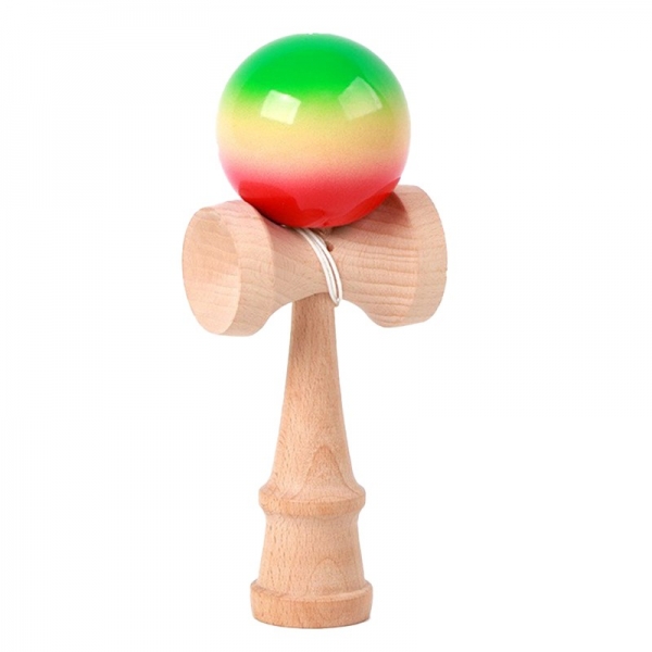 Jucarie Interactiva Kendama Profesionala, din Lemn, 18 cm, Joc de Indemanare pentru Copii si Adulti, Model 3 Gradient Verde Galb