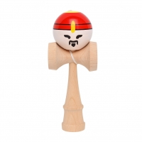 Jucarie Interactiva Kendama Rege, din Lemn, 18 cm, Joc de Indemanare pentru Copii si Adulti, Model Bicolor cu Maner Maro, Rosu Alb