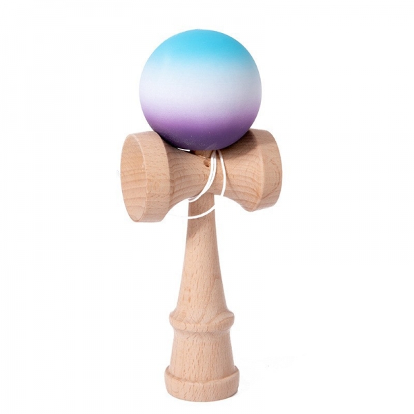 Jucarie Interactiva Kendama Profesionala, din Lemn, 18 cm, Joc de Indemanare pentru Copii si Adulti, Model 2 Gradient Albastru A
