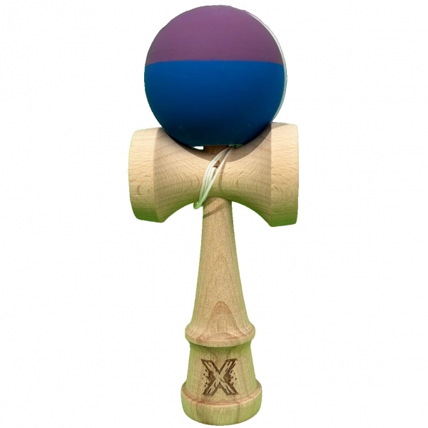 Kendama X Originala, 18 cm, Profesionala, +9 Ani, din Lemn, Model 2 Culori, Albastru/Mov