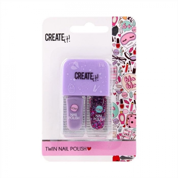 Lac de Unghii, Create It!, 2 buc x 3 ml, Mov + Sclipici