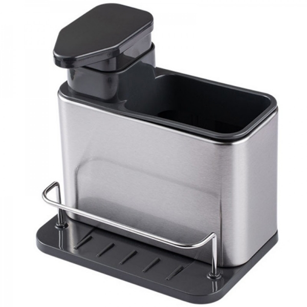 Dispenser Multifunctional, Dozator pentru Detergent, pentru Sapun Lichid, Dezinfectant, cu Suport pentru Ustensile, 18.5 x 18 x 