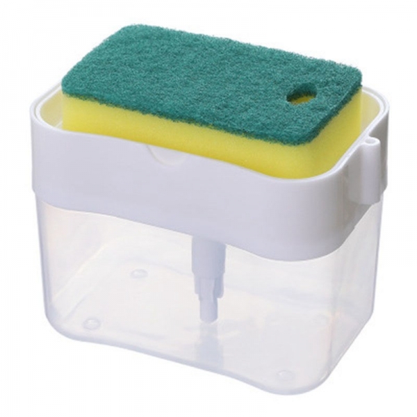 Dozator, Dispenser 2 in 1 pentru Detergent Lichid de Vase sau pentru Obiecte Sanitare cu Suport pentru Burete de Bucatarie ,14 x