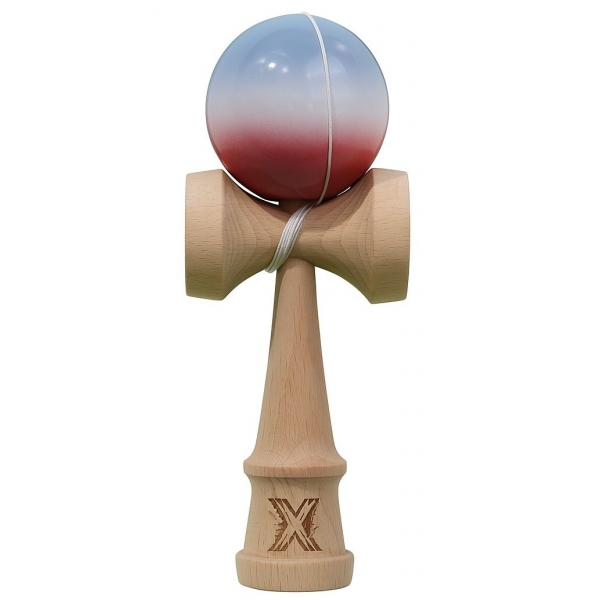 Jucarie Kendama X Originala, Profesionala, Super Sticky din Lemn, 18 cm, Gradient Roz/Alb/Gri