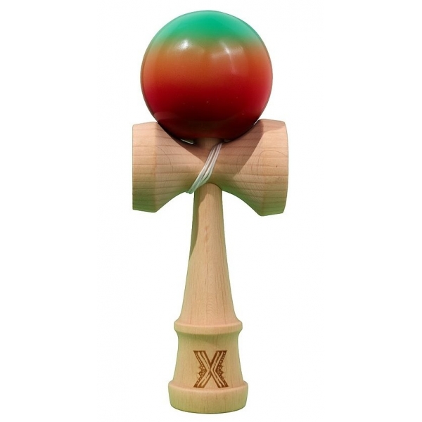 Jucarie Kendama X Originala, Profesionala, Super Sticky din Lemn, 18 cm, Gradient Rosu/Verde