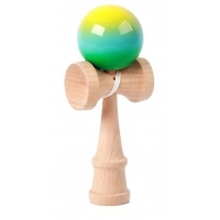 Jucarie Kendama X Originala, Profesionala, Super Sticky din Lemn, 18 cm, Gradient Galben/Albastru deschis/Verde