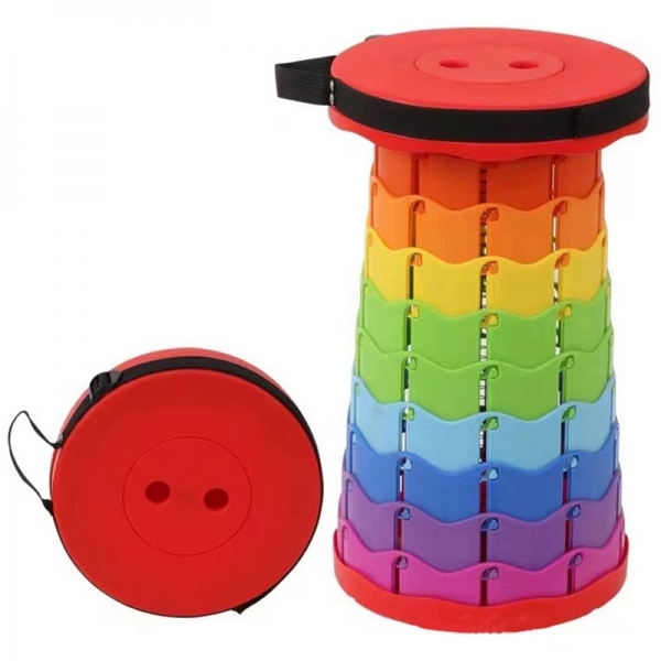 Scaun Telescopic Pliabil pentru Camping si Pescuit, Portabil, Universal, Sustine 150 kg, ABS, Diametru 25 cm, Extensibil, Inaltime 45 cm, Multicolor