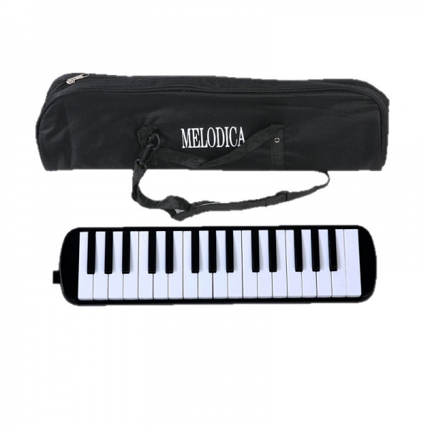 Muzicuta Melodica 32 Clape, din ABS, pentru Incepatori, 45 x 13 x 7 cm, Include Husa si Suflator, Negru