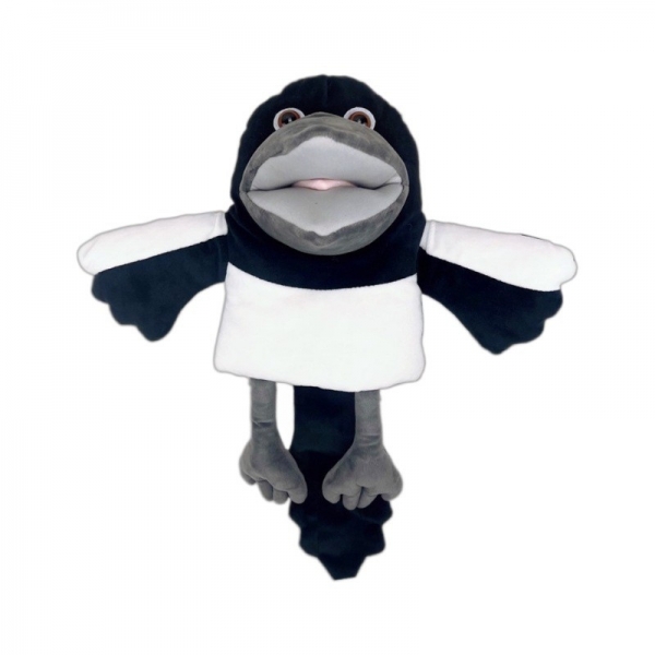 Papusa de Mana pentru Teatru de Papusi, din Plus, 30 cm, Model Pasare, Alb/Negru