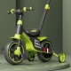 Bicicleta Multifunctionala pentru Copii, 3 in 1 Bicicleta Troller Tricicleta, 2-6 ani, cu Roti Auxiliare, Ghidon si Scaun Reglabil, 93 x 78 x 43 cm, Negru Verde