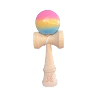 Kendama X Originala, Profesionala, Super Sticky din Lemn, 18 cm, Gradient Roz/Galben/Albastru