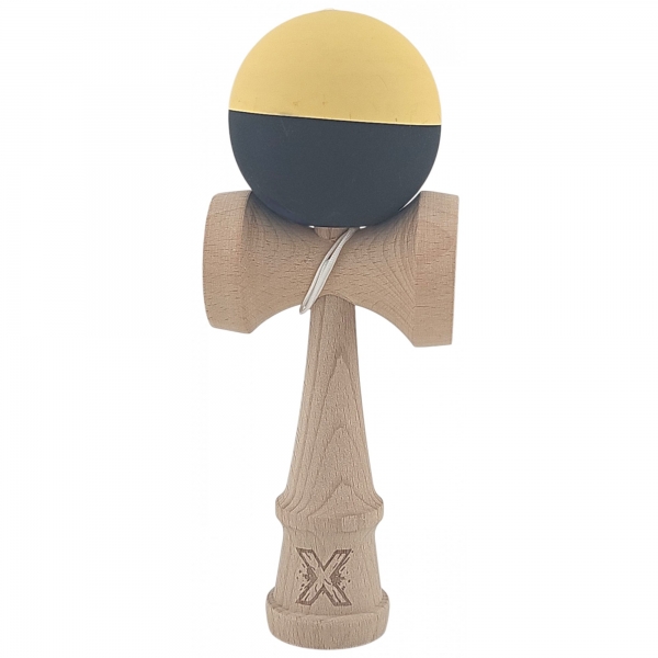 Kendama X Originala, Profesionala, din Lemn, Rubber Grip, 18 cm, Galben/Negru