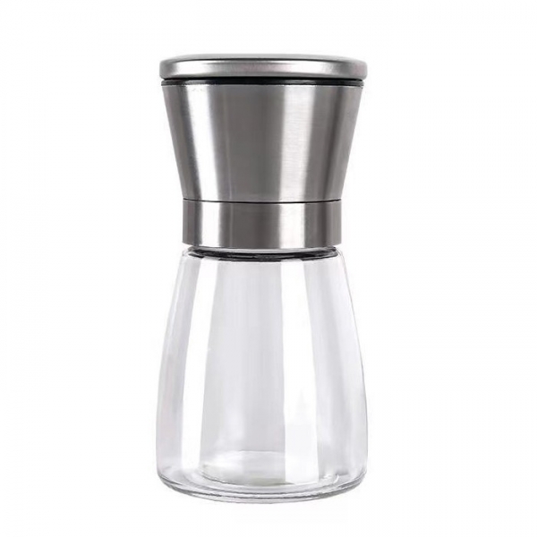 Rasnita Manuala pentru boabe,  Rasnita pentru Piper Sare Cafea, din Sticla cu Otel inoxidabil, 13.5 x 6.5 cm, volum 180 ml, Transparenta cu Capac din Inox