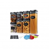 Set 7 Recipiente Organizare Alimente, Inchidere Etansa, Etichete Reutilizabile, Cupe Masurare, 4 Dimensiuni Diferite, din Plasti