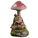 Decoratiune pentru Gradina, Lumini LED cu Incarcare solara, 19.5 x 9.5 x 9.5 cm, Model Ciuperca cu Arici care Citeste, Maro inch