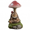 Decoratiune pentru Gradina, Lumini LED cu Incarcare solara, 19.5 x 9.5 x 9.5 cm, Model Ciuperca cu Arici care Citeste, Maro inch