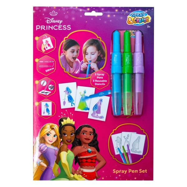 Set 3 carioci magice de suflat cu 3 sabloane reutilizabile, Disney Princess