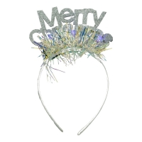 Bentita/cerc Mery Cristmas, culoare gri metalic cu beteala, marime standard