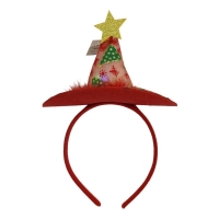 Bentita/cerc tip palarie de Craciun, culoare rosie cu led, marime standard