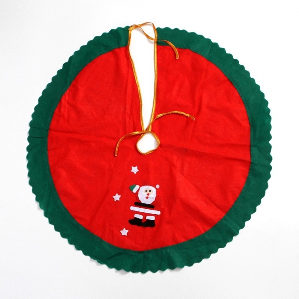 Covoras pentru Bradul de Craciun, din Tesatura Pufoasa, cu Fundite de Prindere, Model Mos Craciun, Rosu/ Verde, Diametru 90 cm