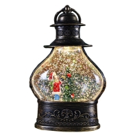 Decoratiune de Craciun tip Felinar, Glob de Cristal cu Fulgi de Zapada, Model Elf, Ornamentat cu Luminite Interioare, 14.5 x 9 x 3 cm, Rama Neagra, Transparent